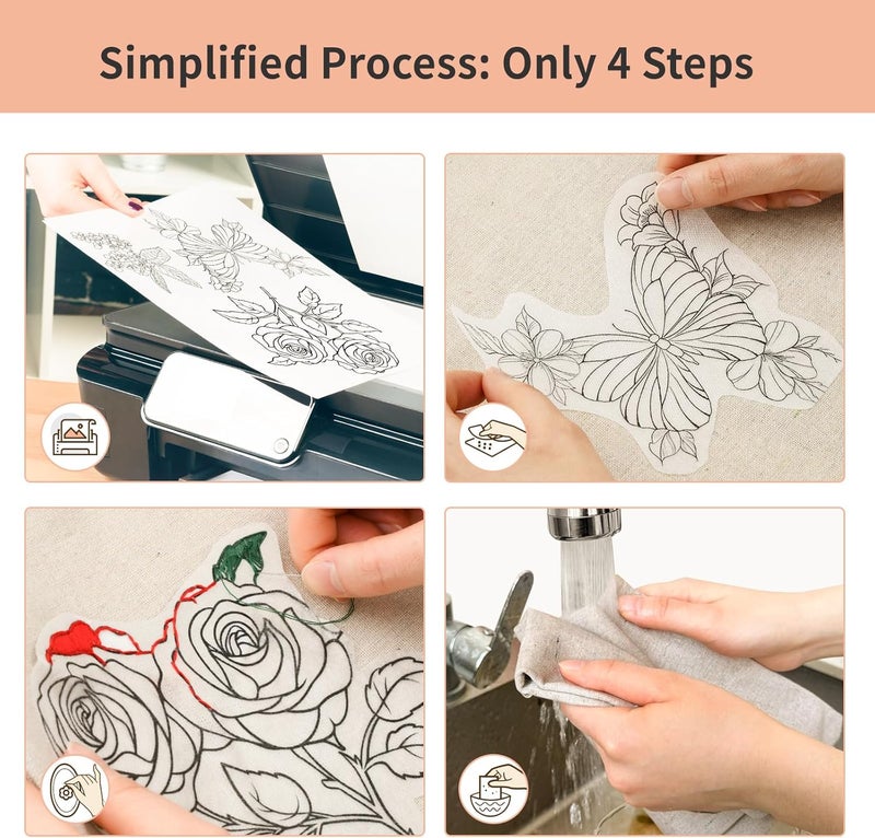 Yncotte Embroidery Paper 5PCS 8.5x11", Dissolvable Sticky Embroidery Stabilizer Water Soluble for Hand & Machine Embroidery Patterns, Printable Wash-Away Transfer Paper - Image 5